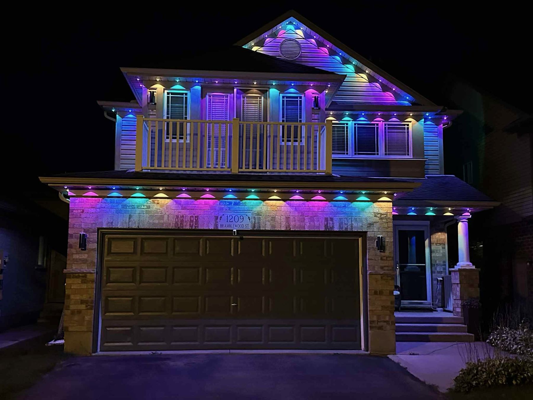 Permanent Christmas lights installed on a home in Barrie, Ontario