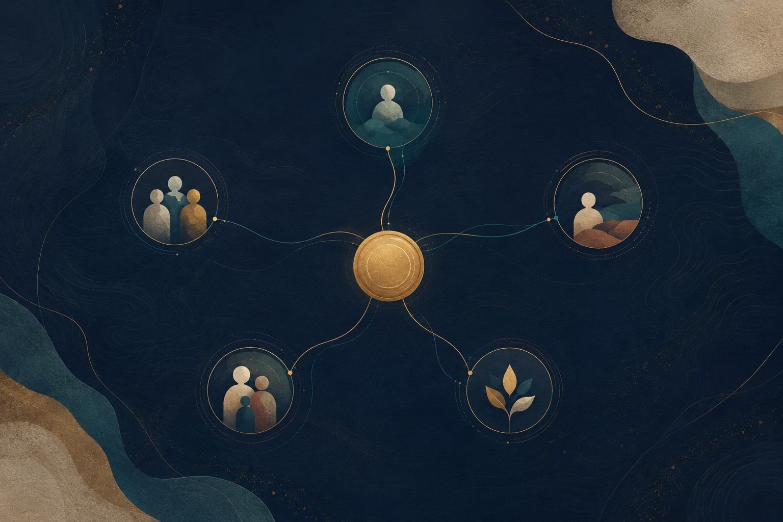 Abstract culture loop showing a gold human signal connected to teal nodes