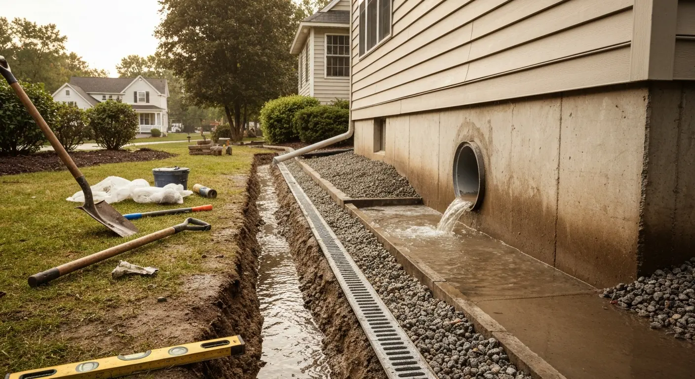 French drain and drainage system