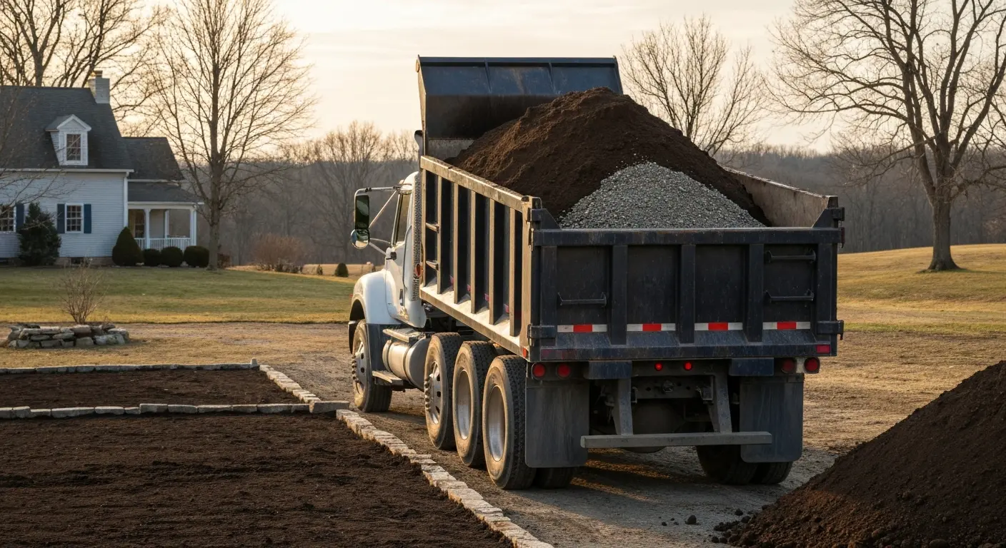 Bulk topsoil and fill stone delivery truck