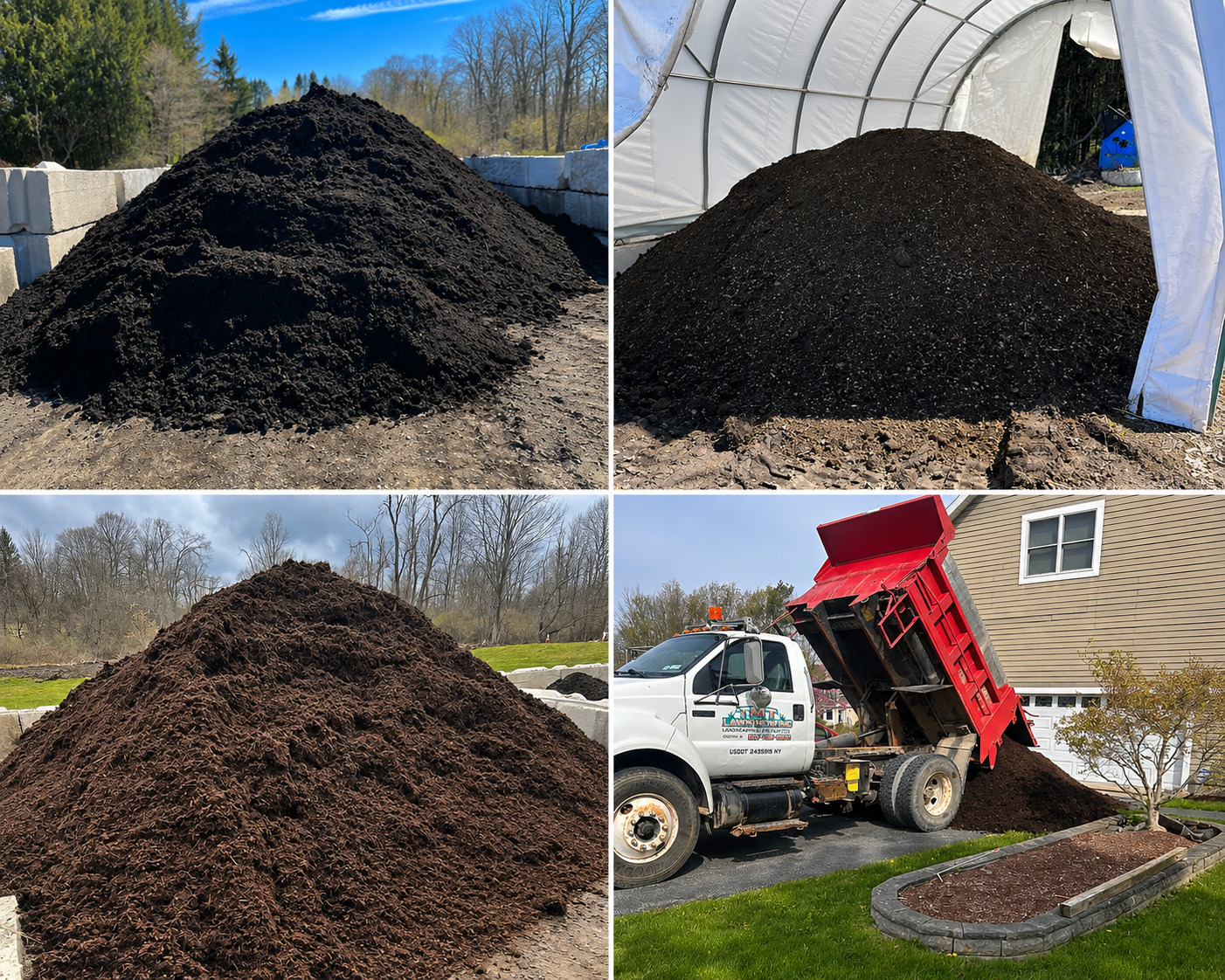 Bulk mulch and topsoil materials ready for delivery