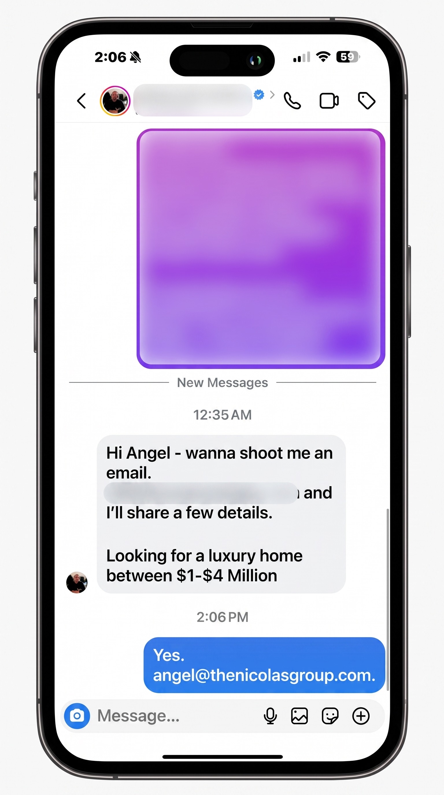Real buyer and seller Instagram conversation