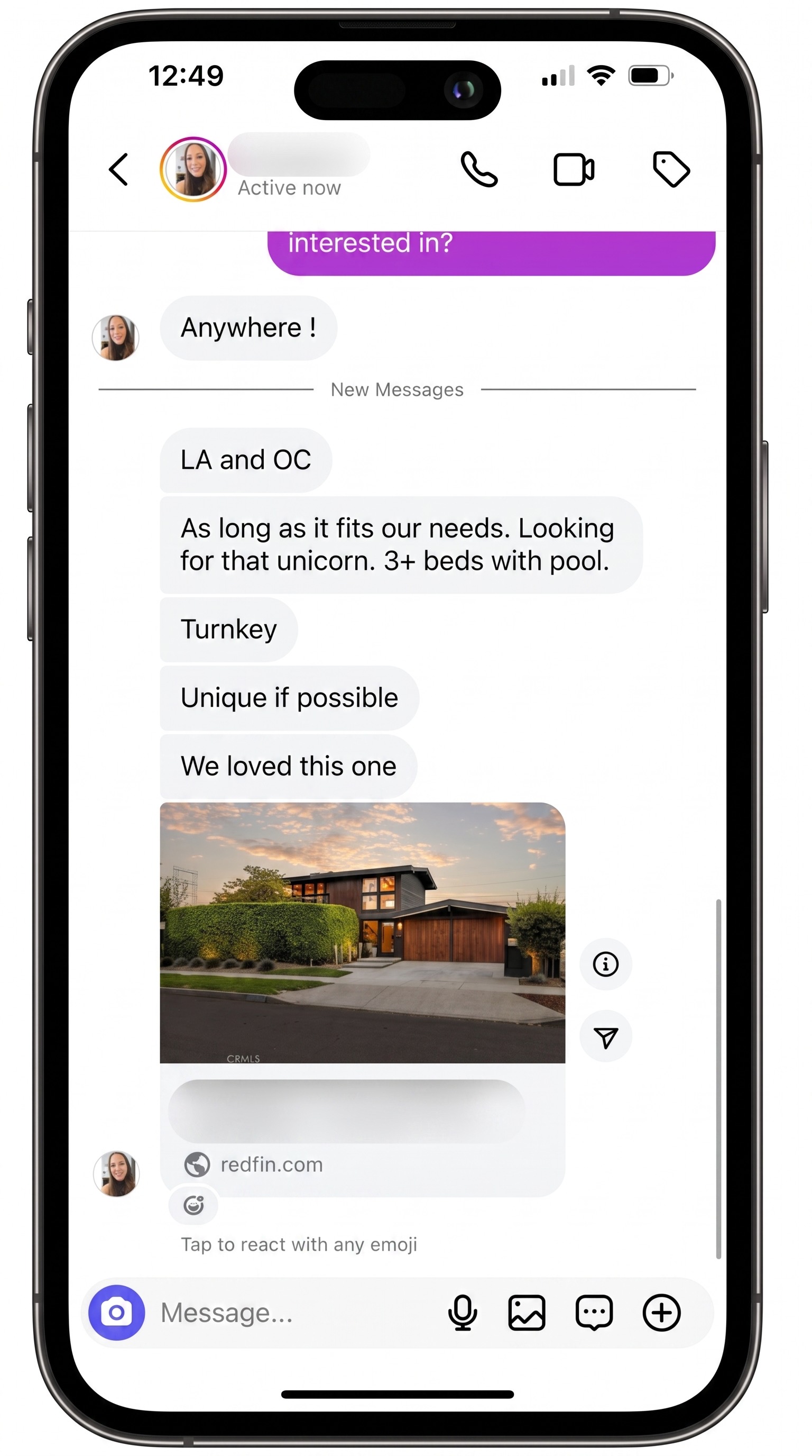 Real buyer and seller Instagram conversation