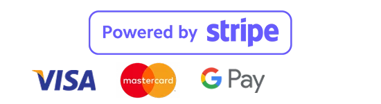 Pagos seguros con Stripe, Visa, Mastercard, Google Pay