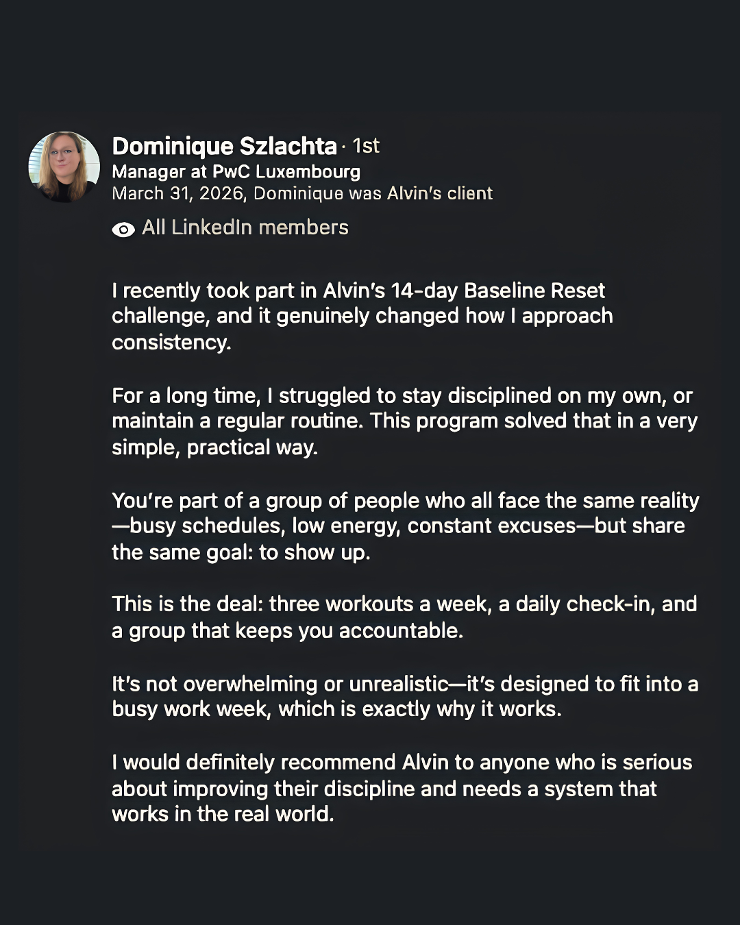 Testimonial from Dominique Szlachta