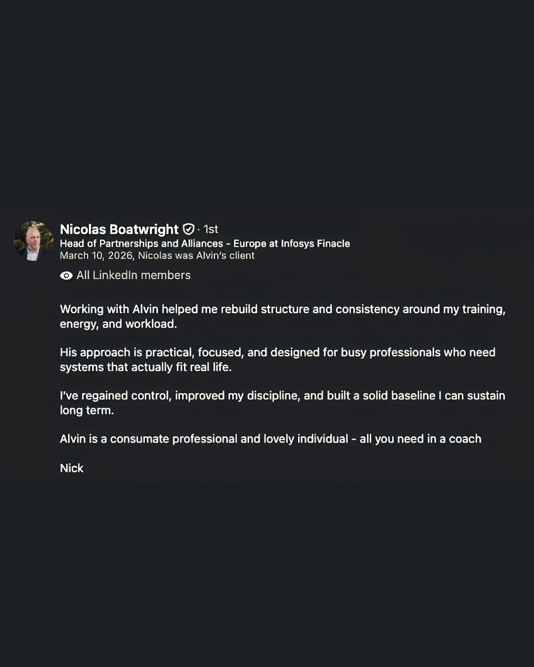 Testimonial from Nicolas Boatwright