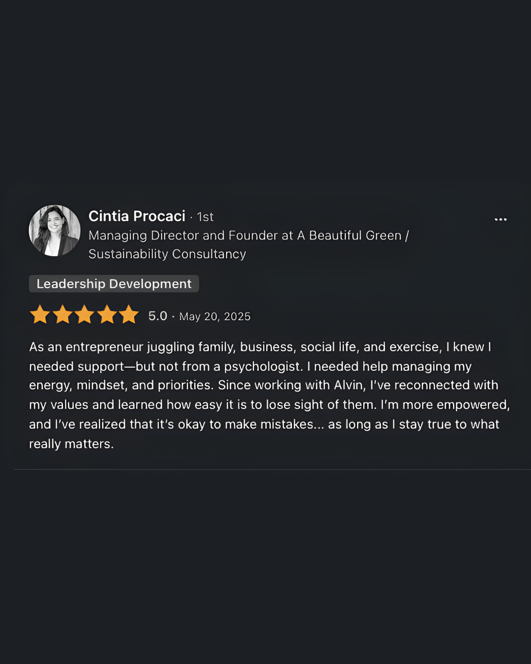 Testimonial from Cintia Procaci