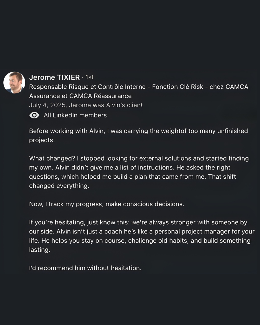 Testimonial from Jerome Tixier