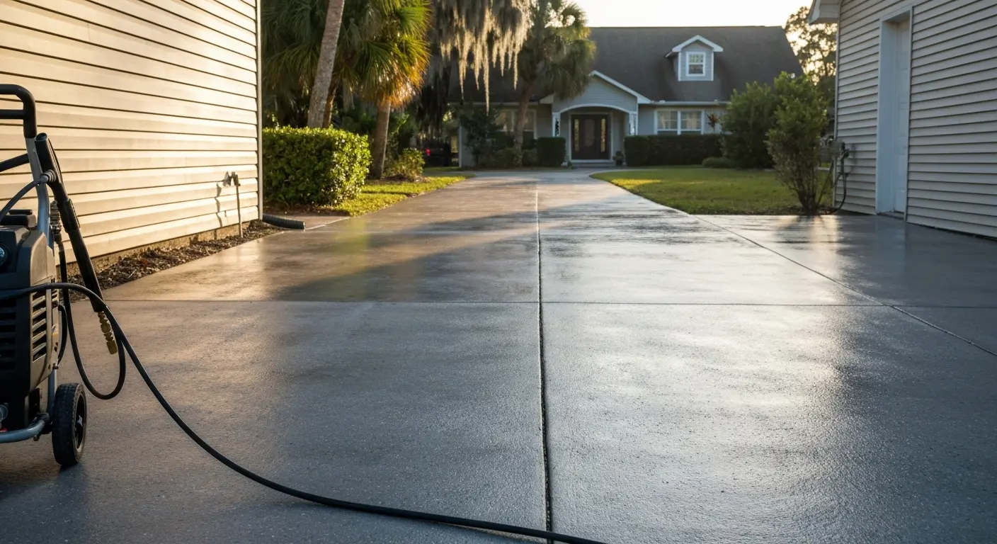 Residential driveway pressure washing
