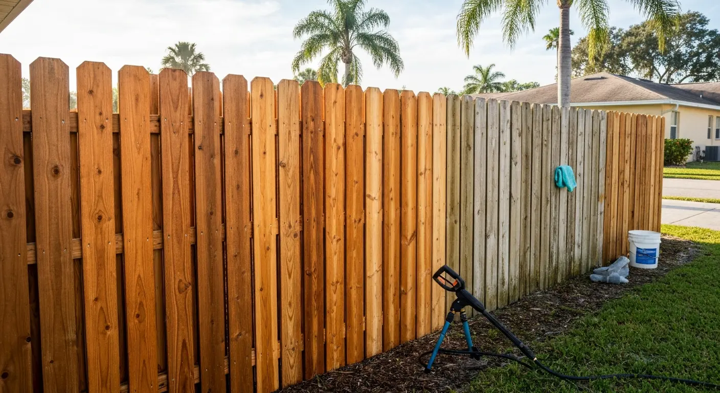 Wood fence cleaning project