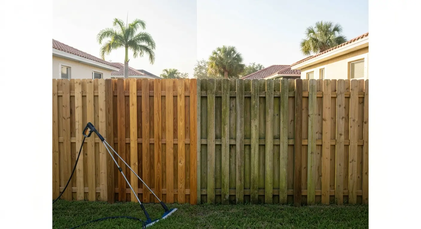 Fence cleaning before and after