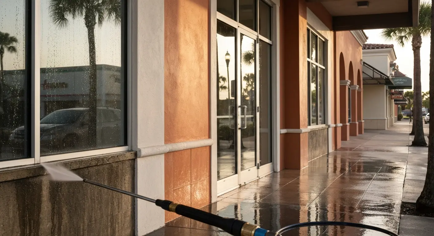 Commercial storefront pressure washing