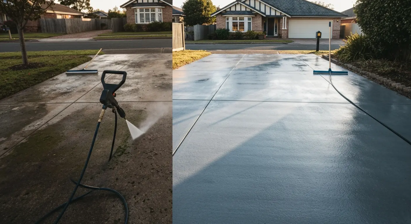 Driveway concrete cleaning