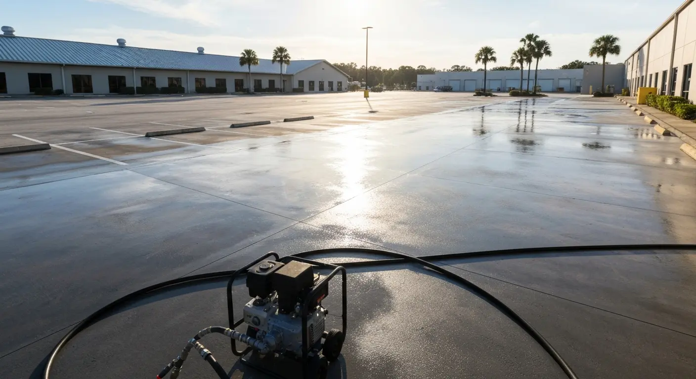 Industrial parking lot and facility pressure washing