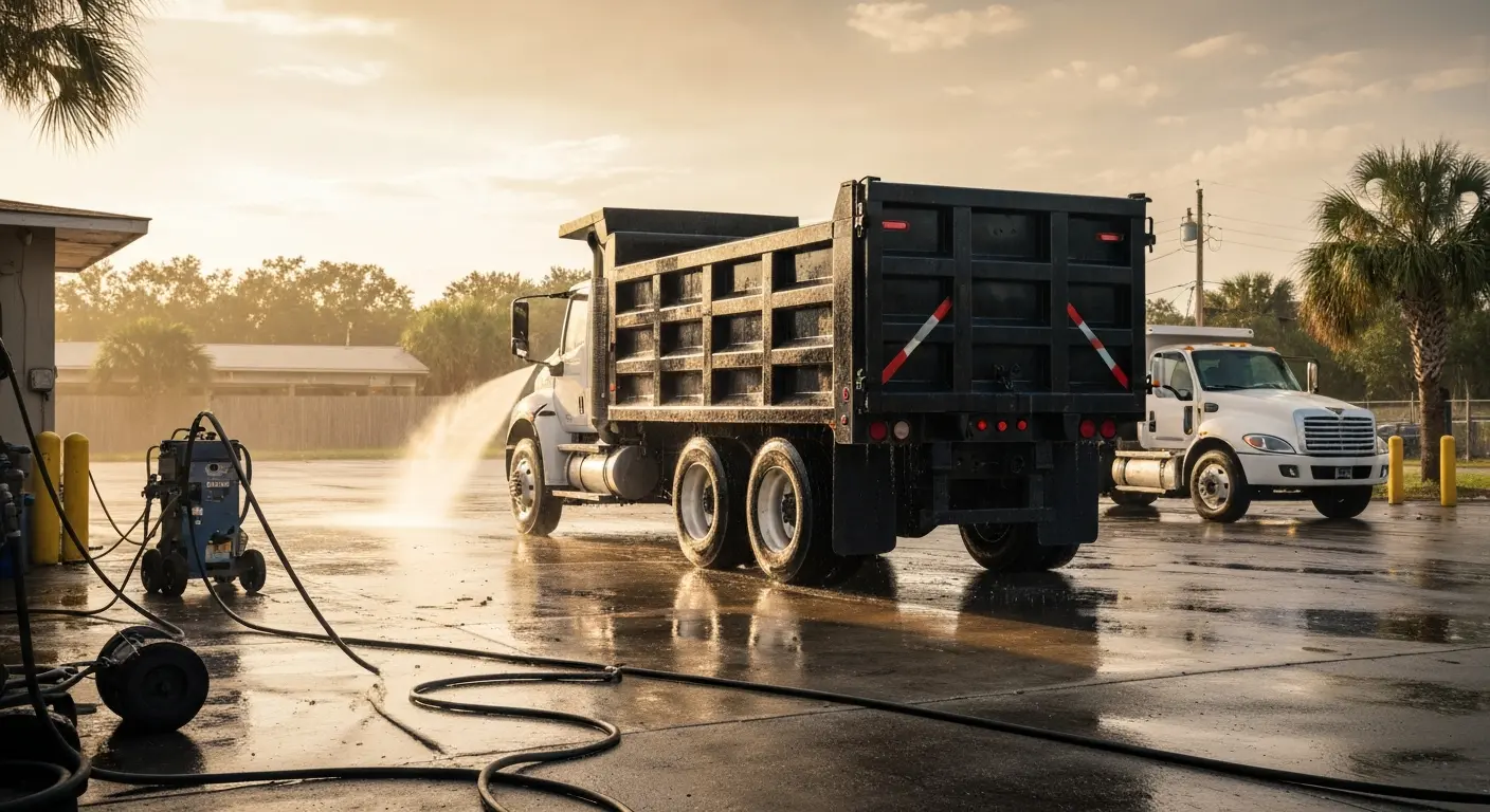 Dump truck being washed