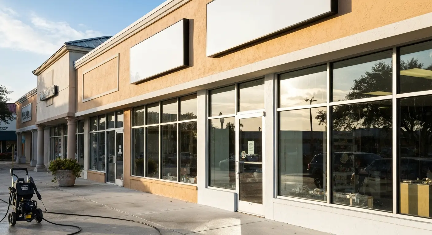 Storefront pressure washing