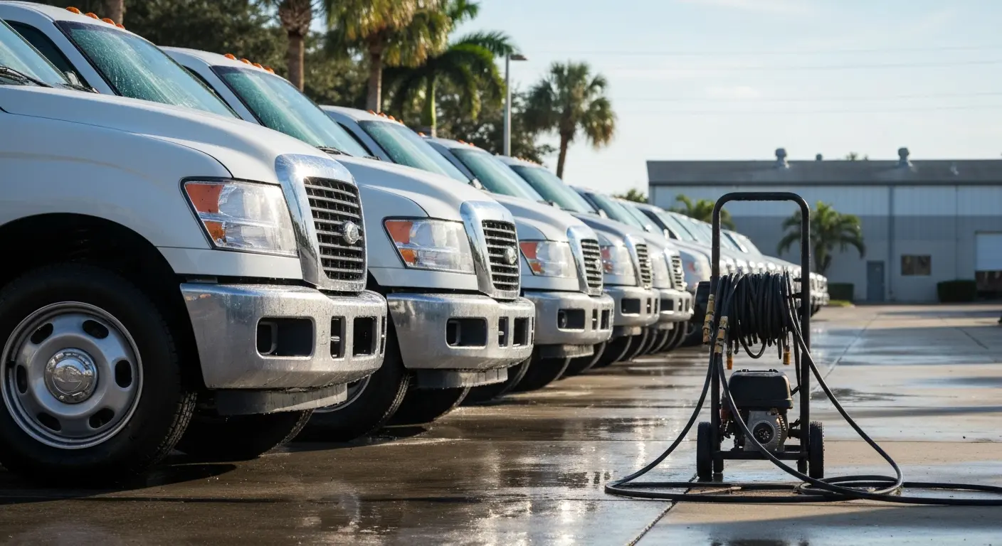 Fleet vehicle pressure washing