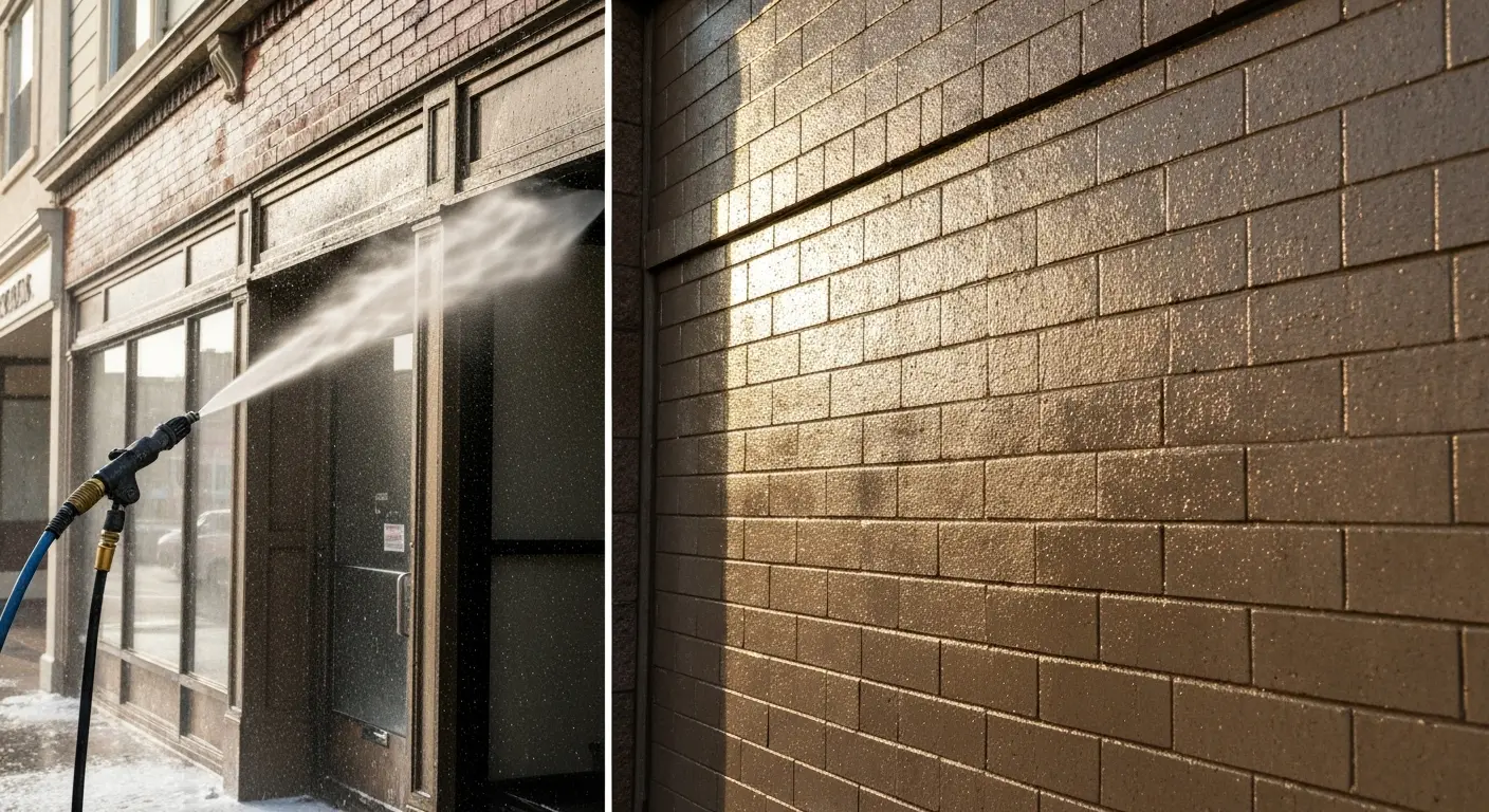 Commercial storefront pressure washing
