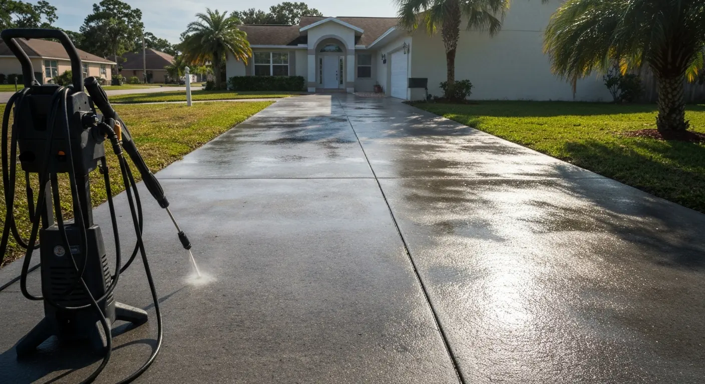 Driveway pressure washing