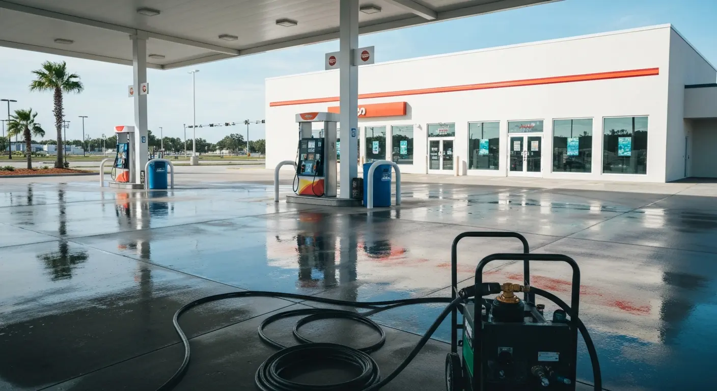 Gas station pressure washing