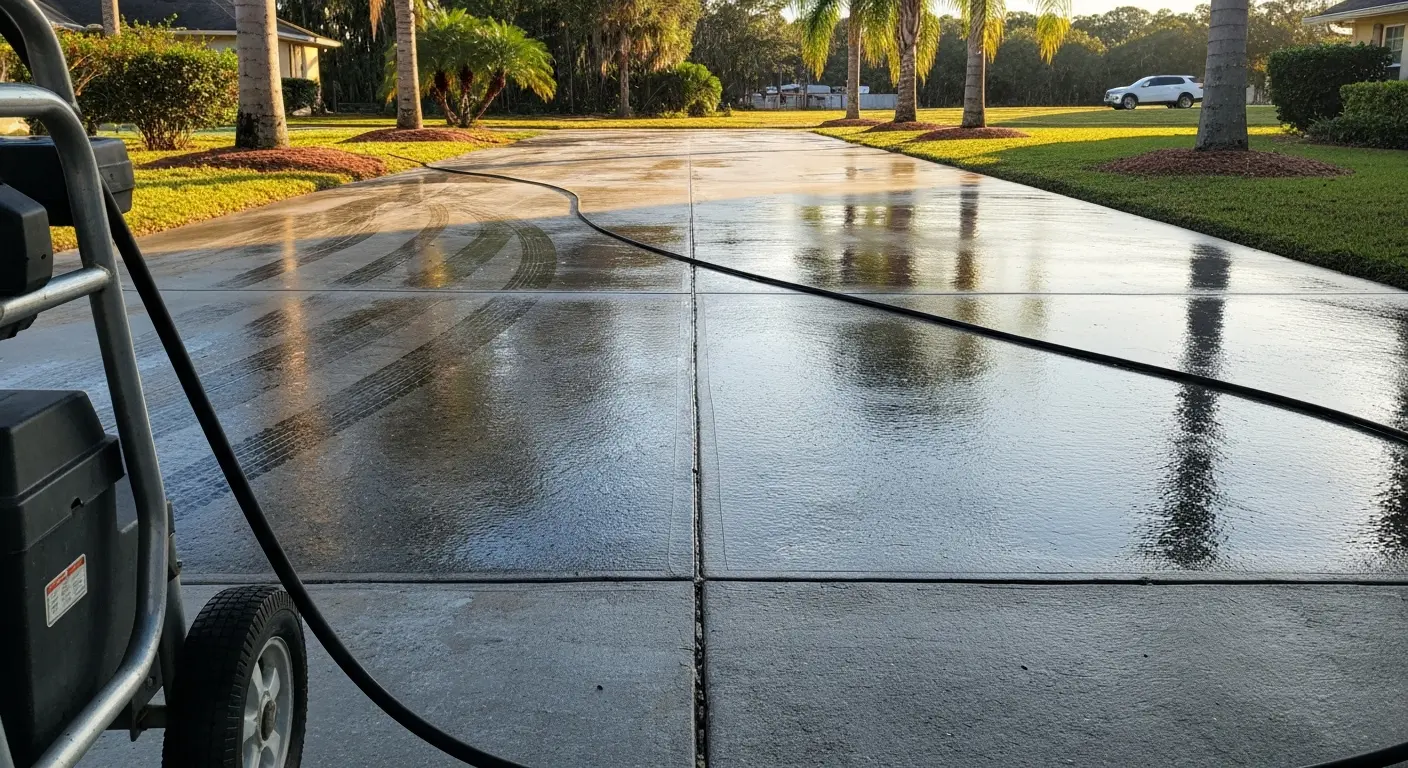 Driveway concrete cleaning