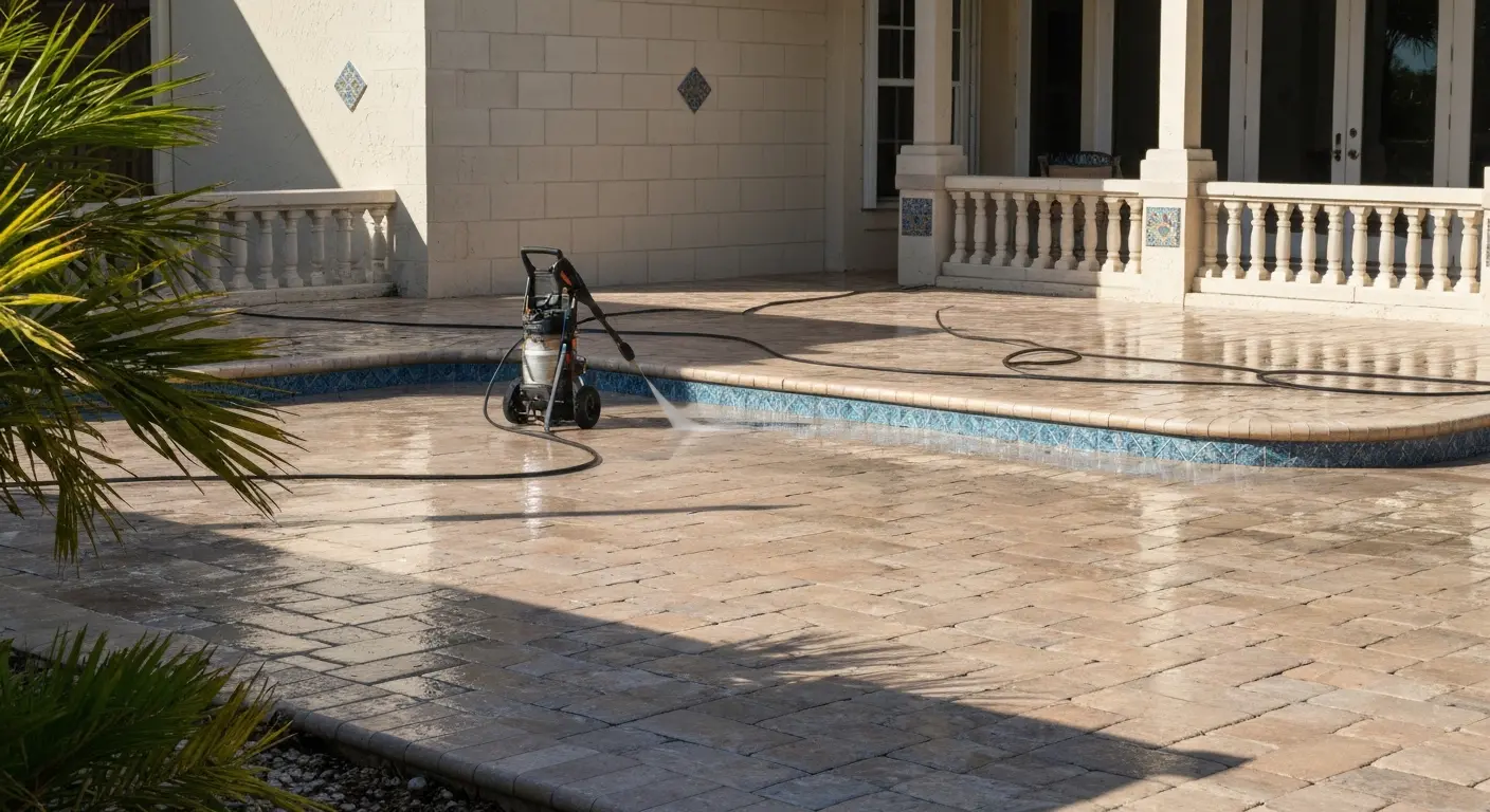 Pool deck pressure washing