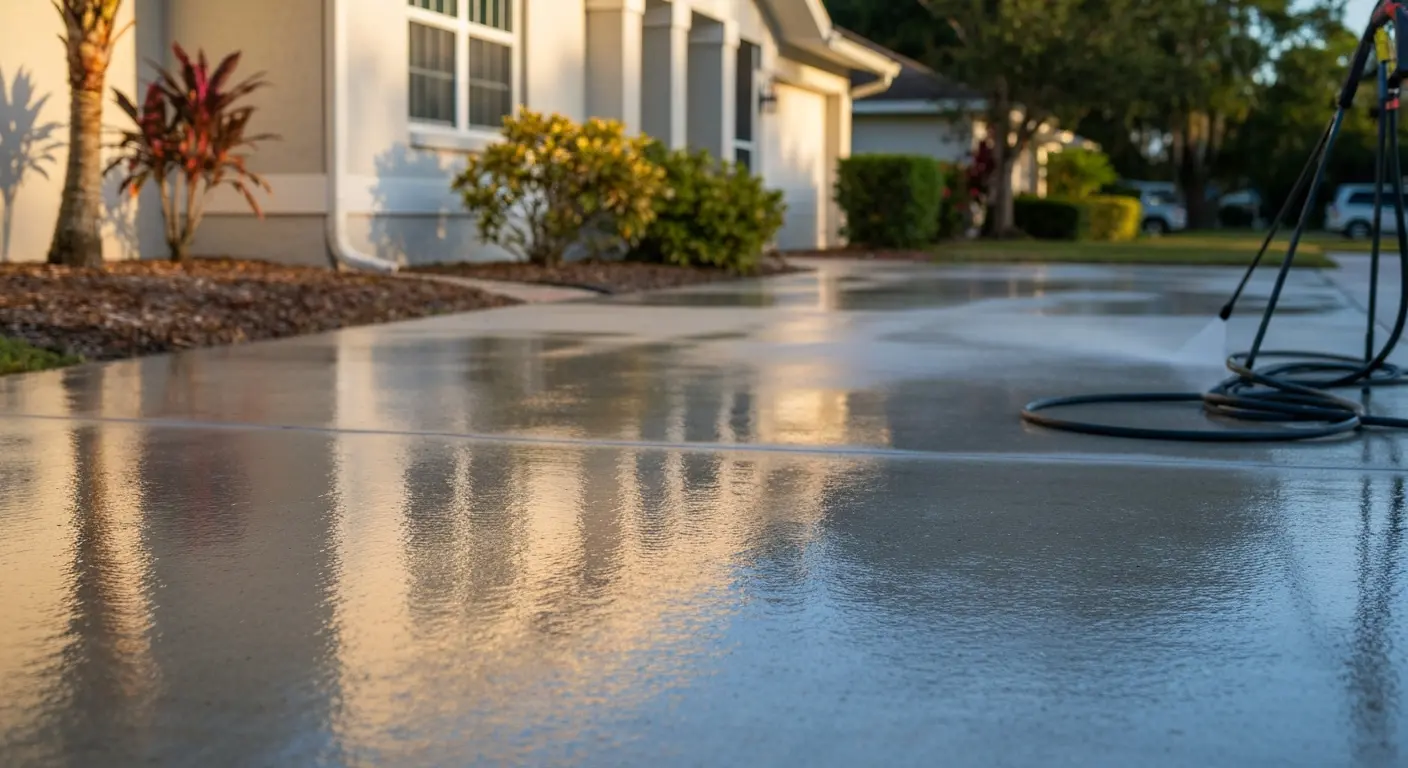 Clean concrete driveway