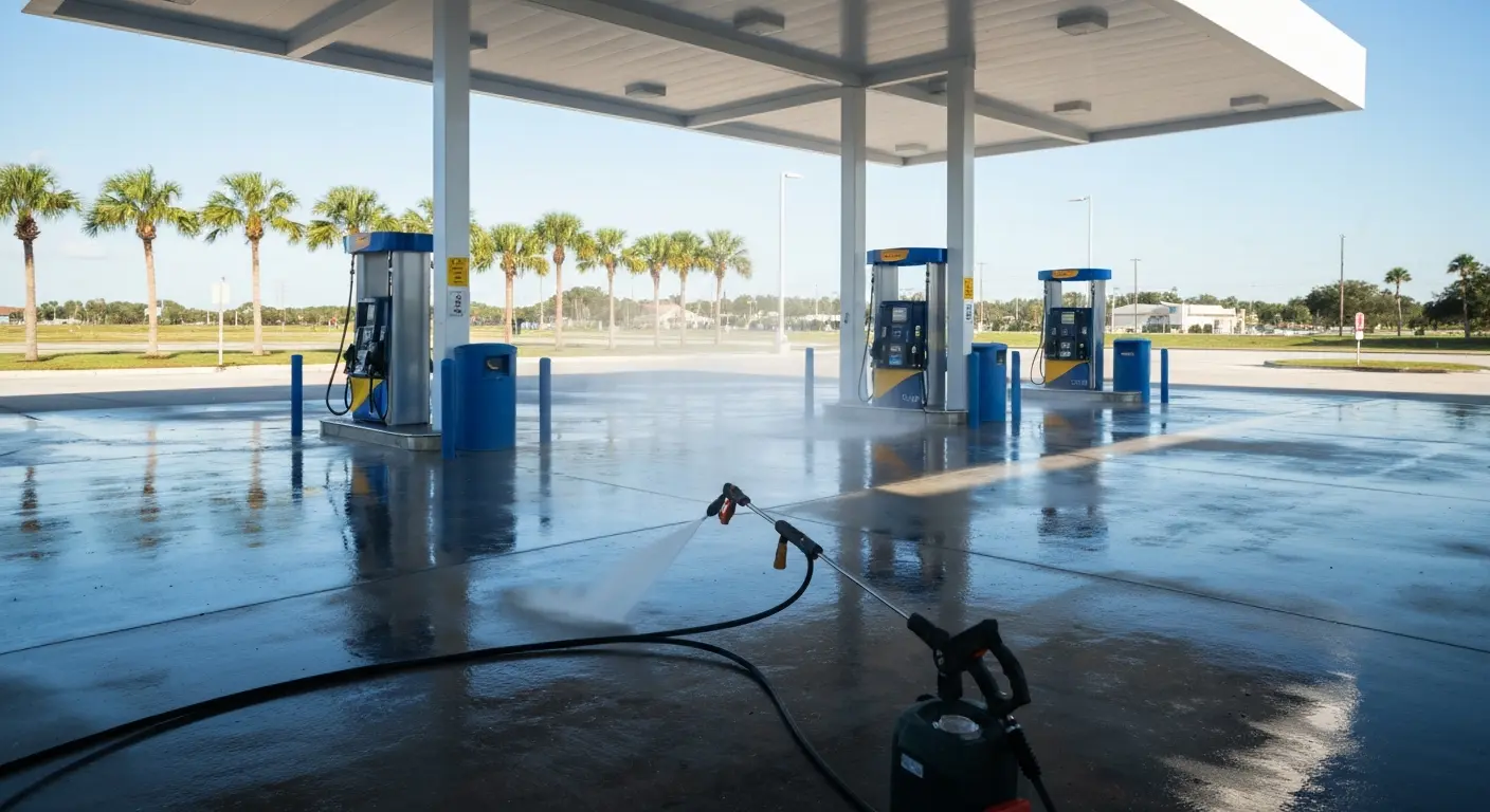 Gas station power washing