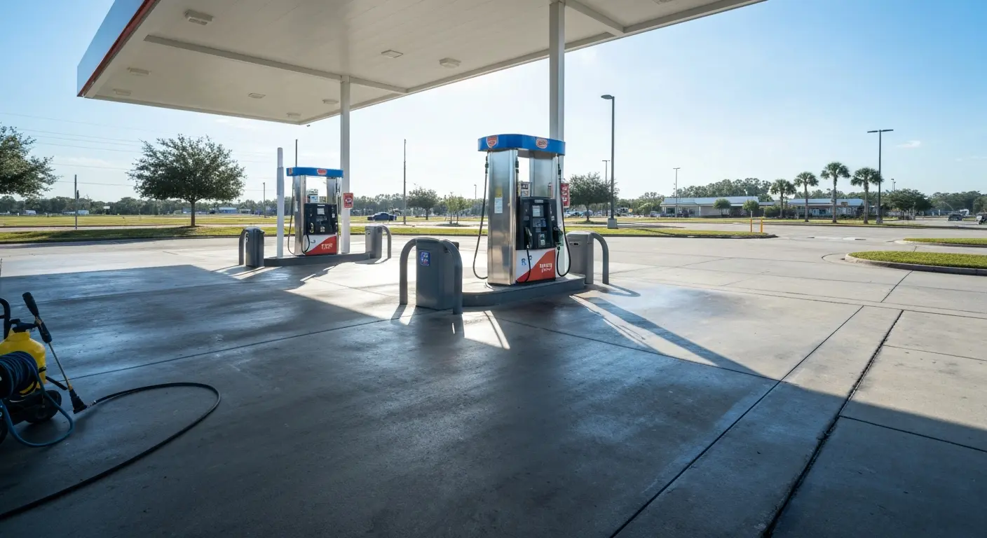 Gas station forecourt cleaning