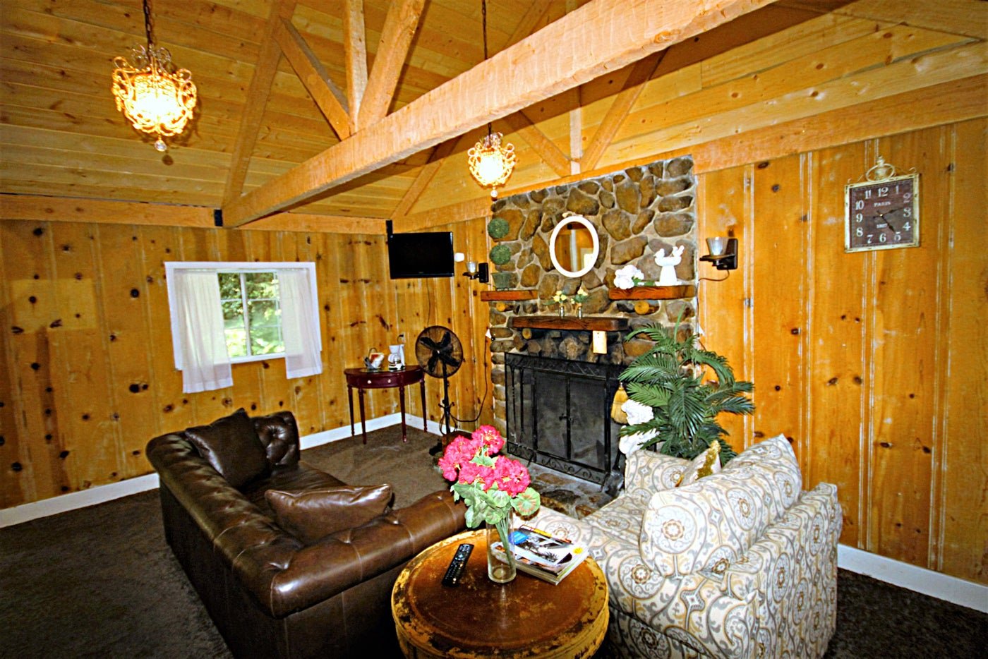 Cabin 5 living room with fireplace