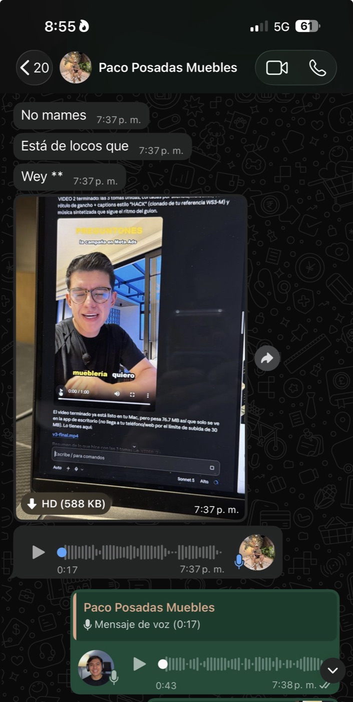 Reacción de Paco Posadas al recibir su video terminado
