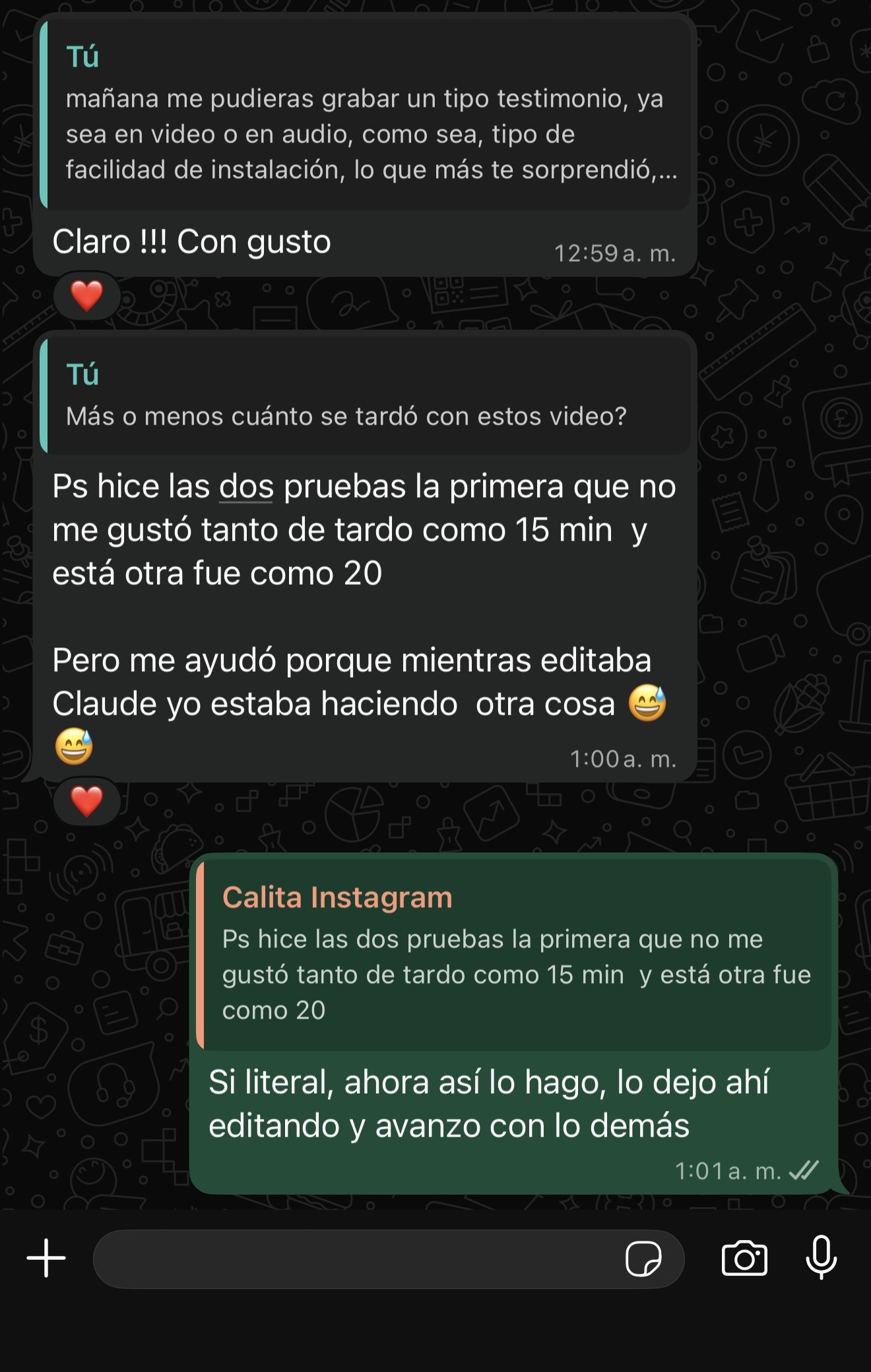 Calita contando cuánto tardó en editar sus dos videos