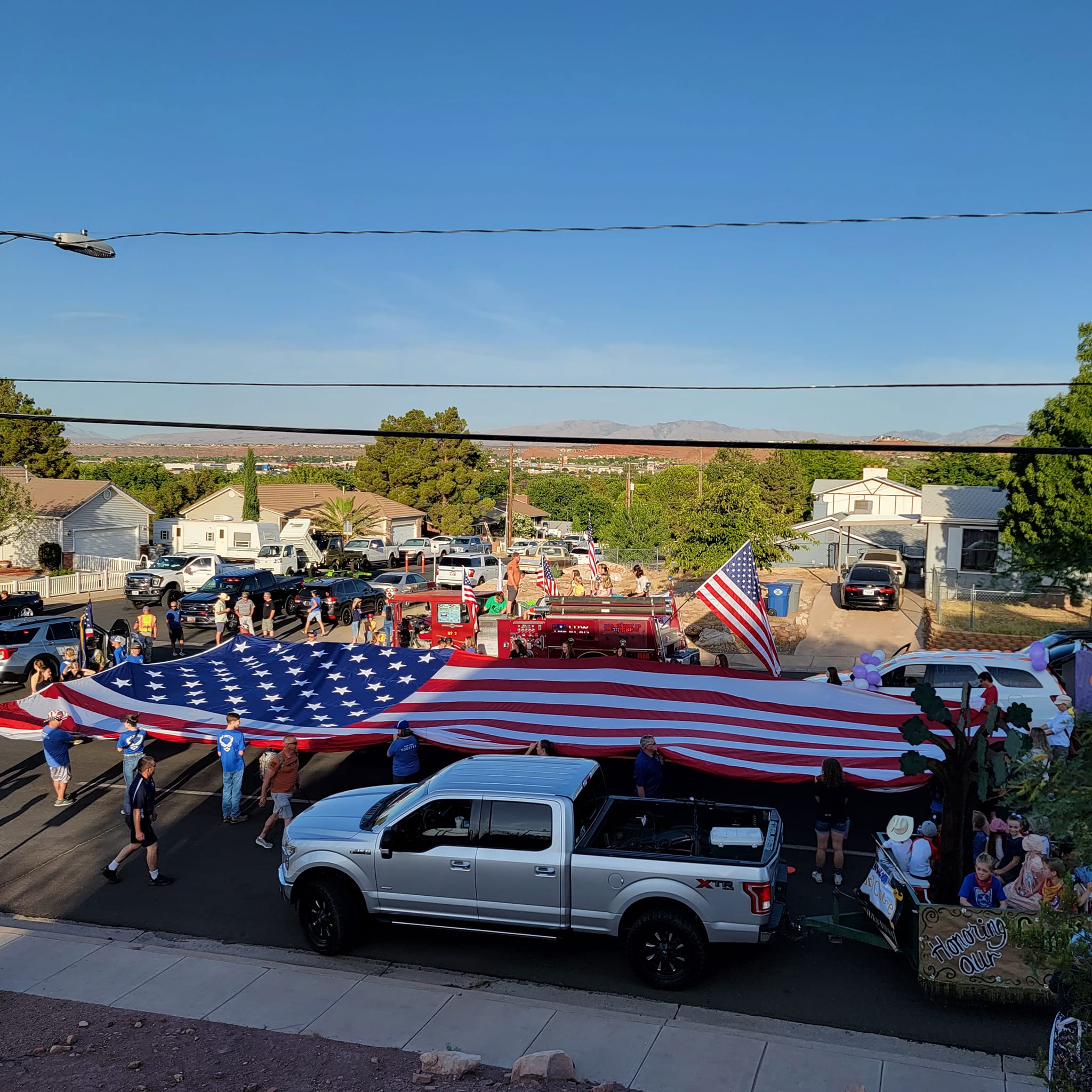 Volunteers preparing the giant flag for deployment at Snow Canyon