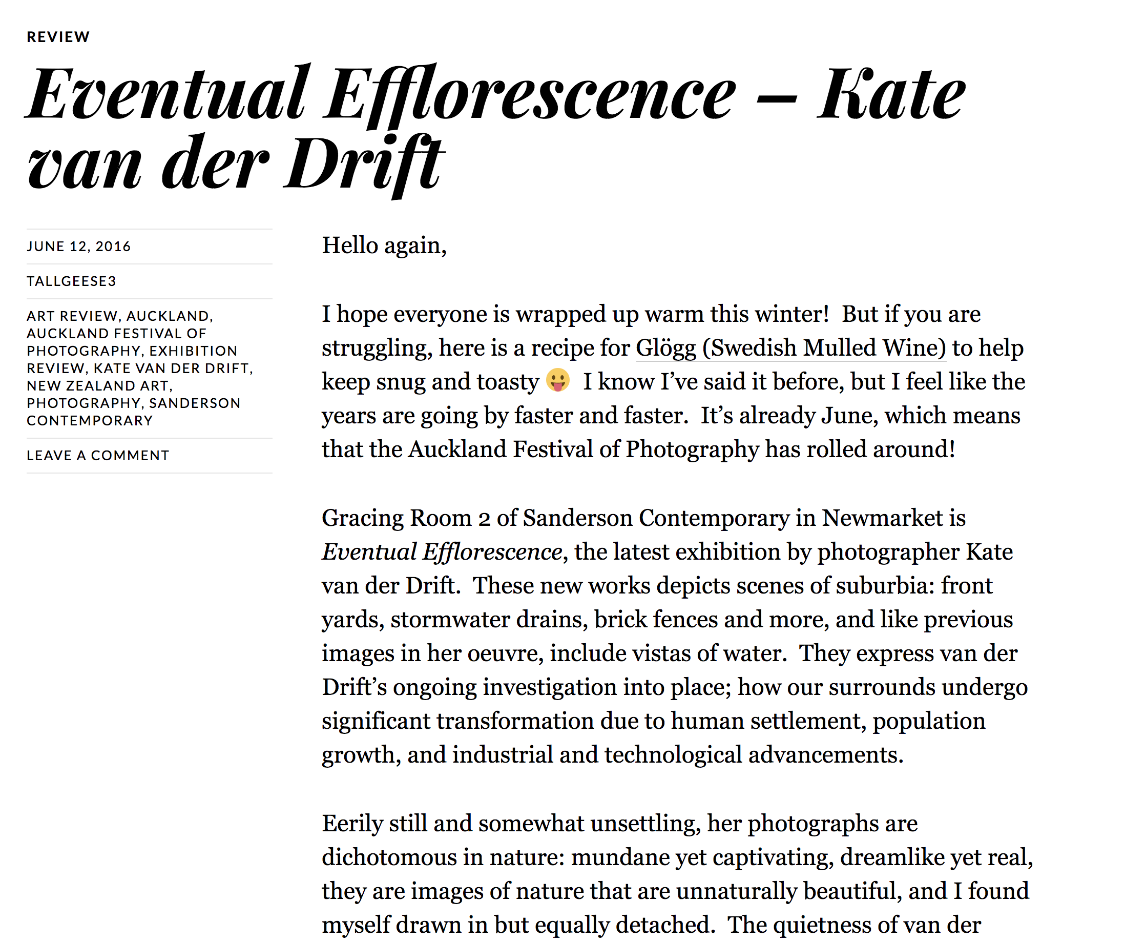 M Eventual Efflorescence - Kate van der Drift, Raven About Art, June 2016