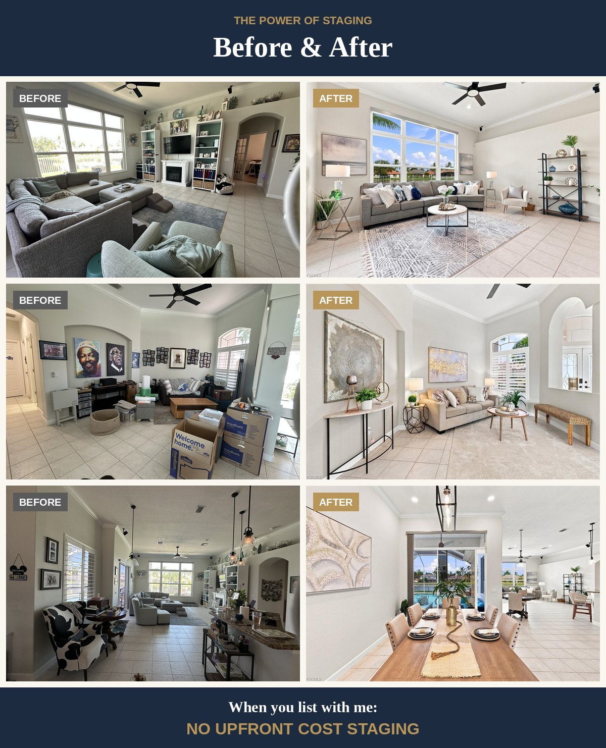 Before and after staging photos from Gottesman Group relaunched listings