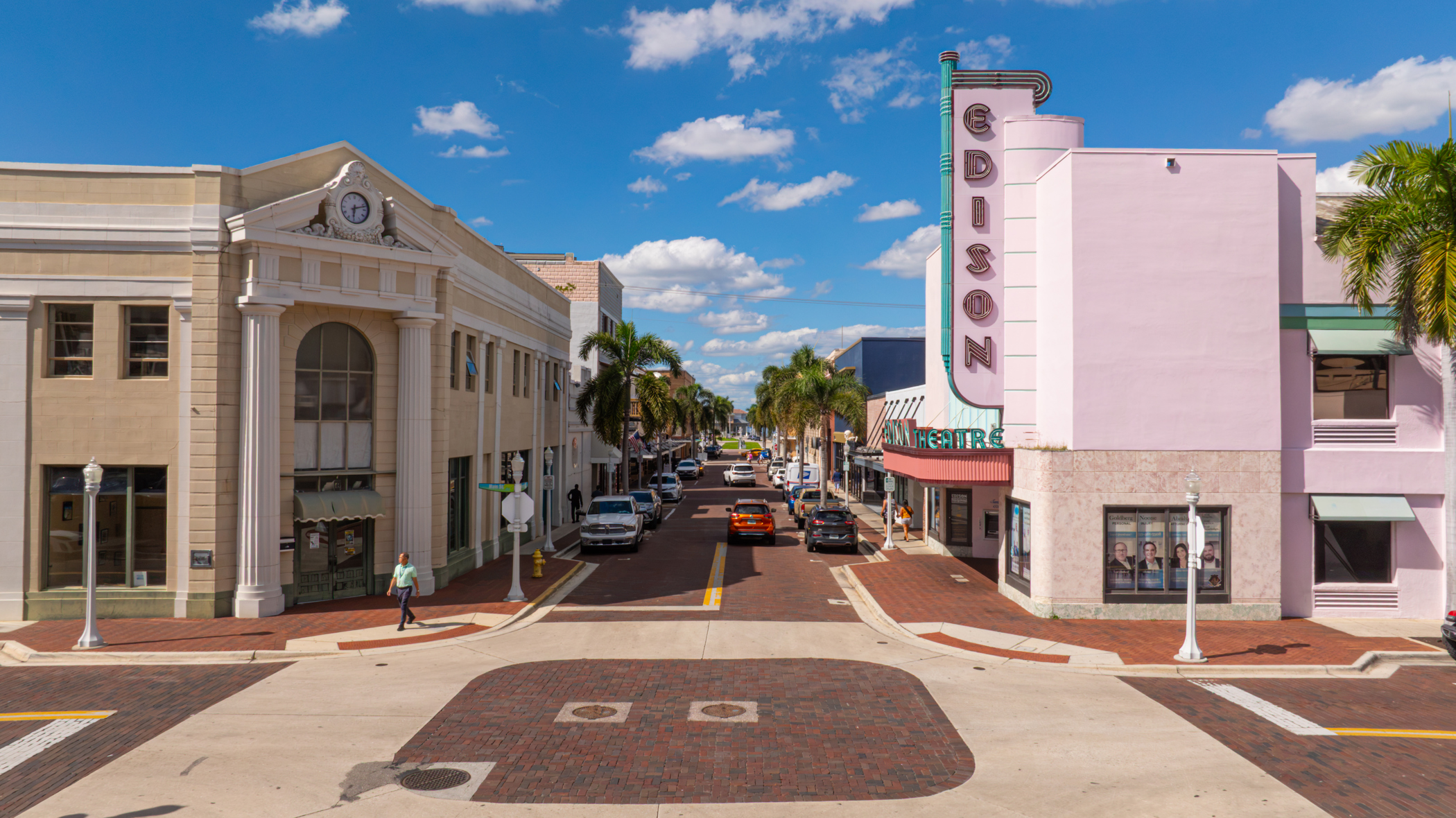 Historic downtown Fort Myers River District streets near Oasis Grand condominiums
