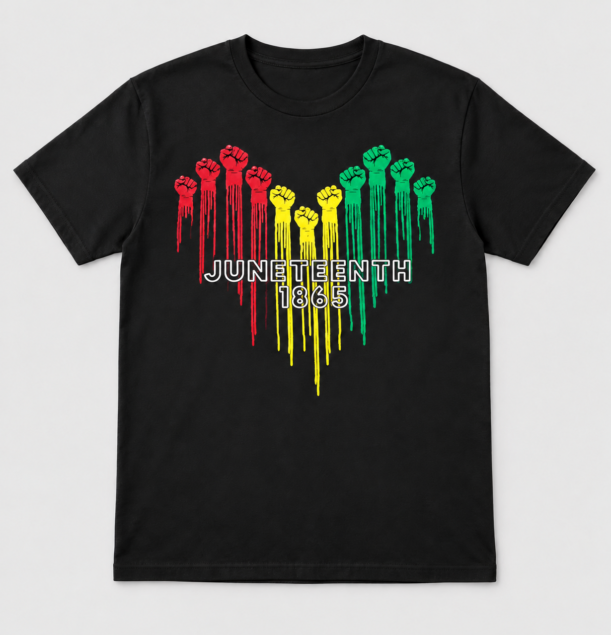 Juneteenth event design on a black shirt — product mockup
