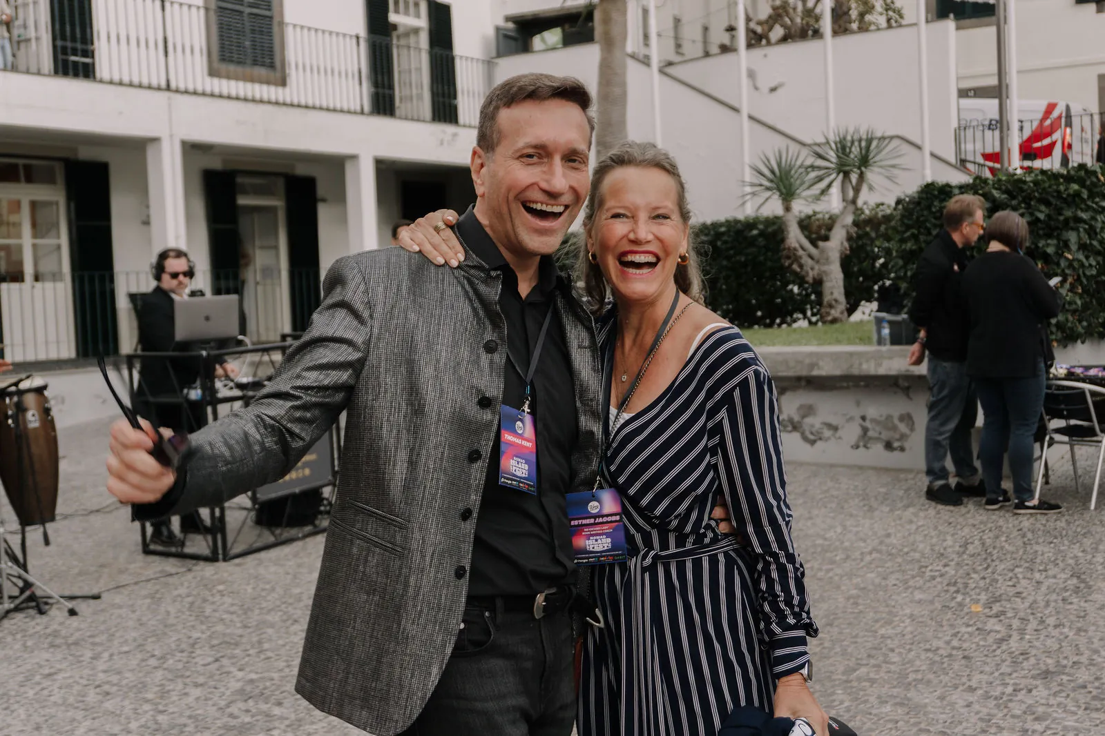Two founders laughing on the red carpet