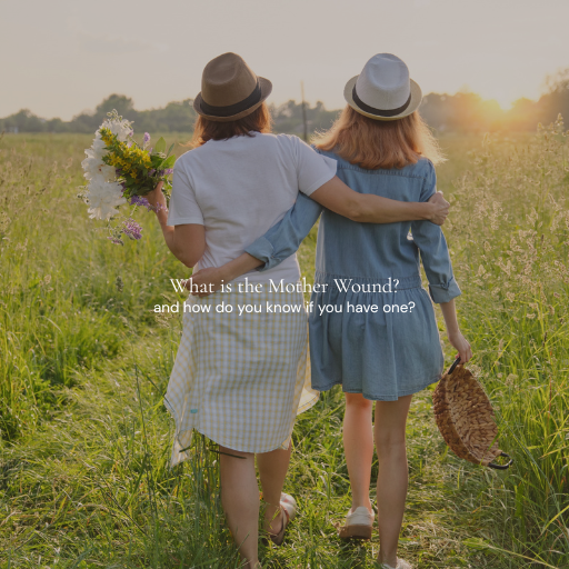 Mother and daughter silhouette arms around each other in a field, representing the mother wound and generational healing Mother and daughter silhouette arms around each other in a field, representing the mother wound and generational healing