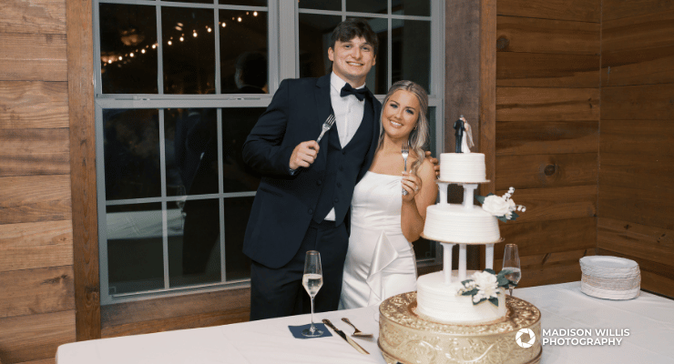 For something delicious and meaningful, Laney selected a cake from Sam’s Club, which was then elegantly decorated by Southern Made Rentals to match the wedding’s aesthetic — proving that thoughtful design can elevate every detail, no matter the source! For something delicious and meaningful, Laney selected a cake from Sam’s Club, which was then elegantly decorated by Southern Made Rentals to match the wedding’s aesthetic — proving that thoughtful design can elevate every detail, no matter the source!