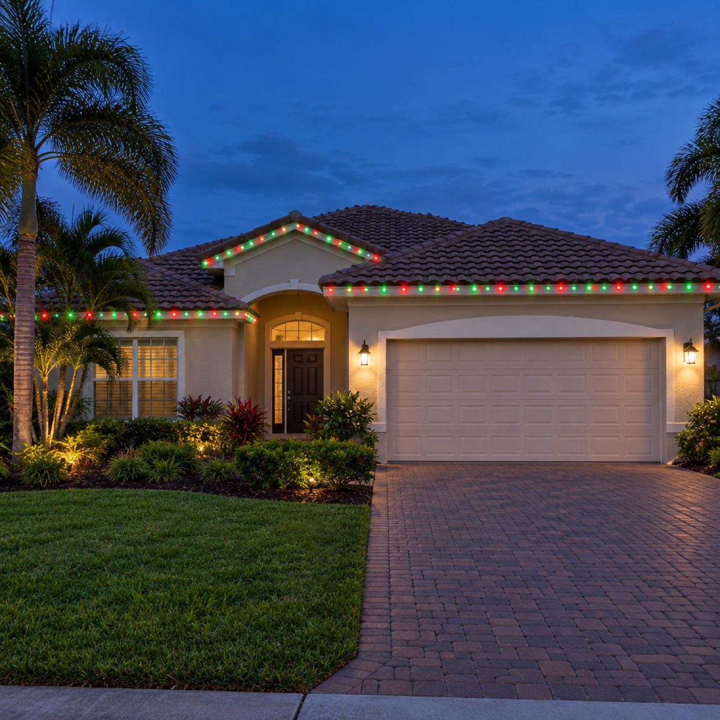Same home at night with permanent lights on