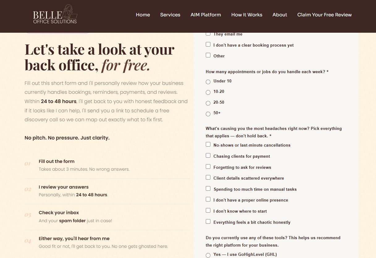 Free Review Intake Page