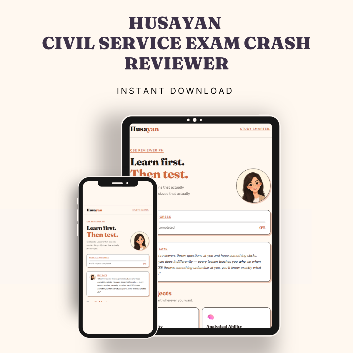 Husayan CSE Reviewer on phone and tablet