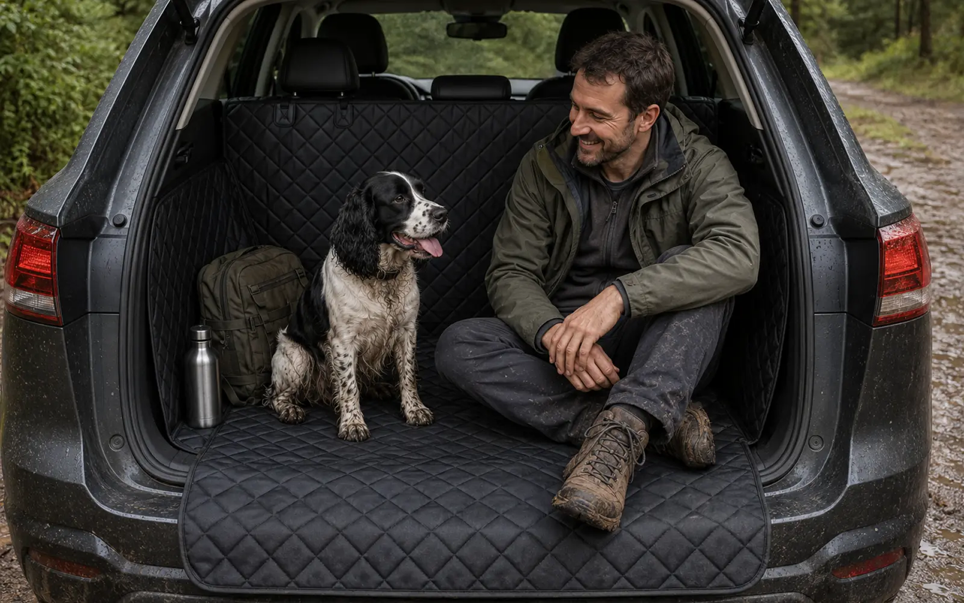 Dog and owner in the trunk
