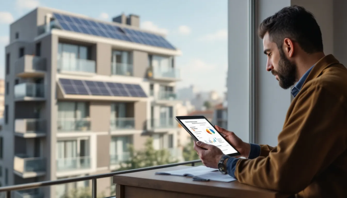 Instalador solar revisando documentación de subvenciones en España