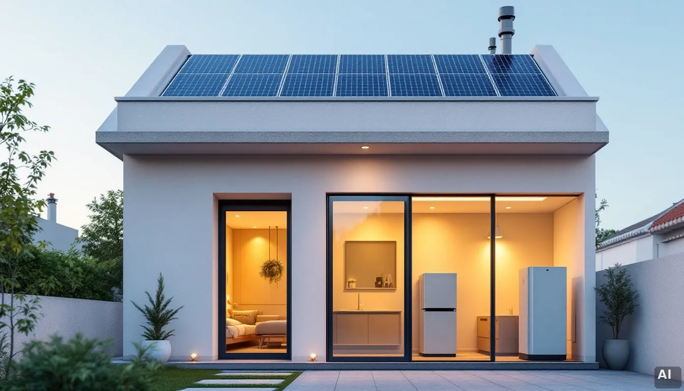 Batería de almacenamiento solar instalada en garaje de vivienda española junto a inversor