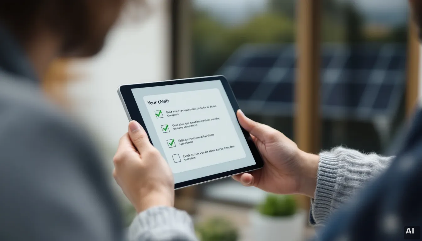 Comercial solar cualificando leads con checklist en smartphone