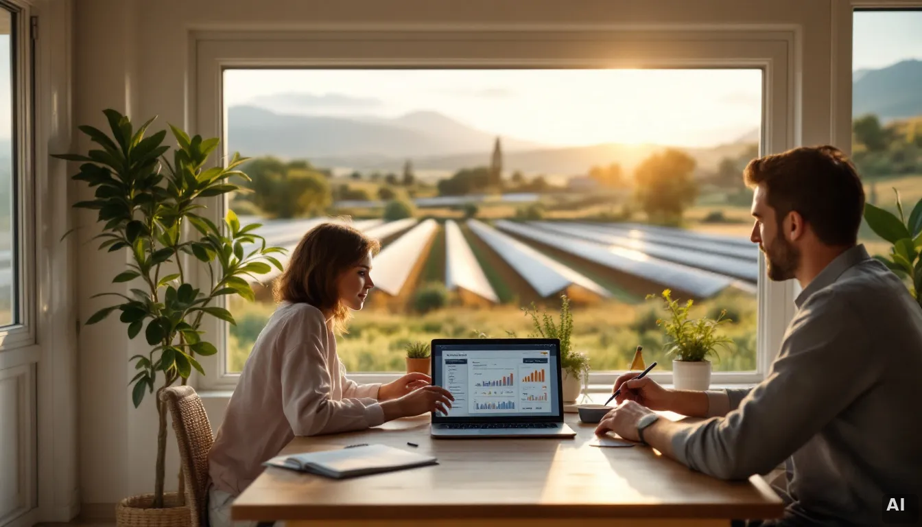Comercial de instaladora solar explicando ahorro real a cliente en su domicilio