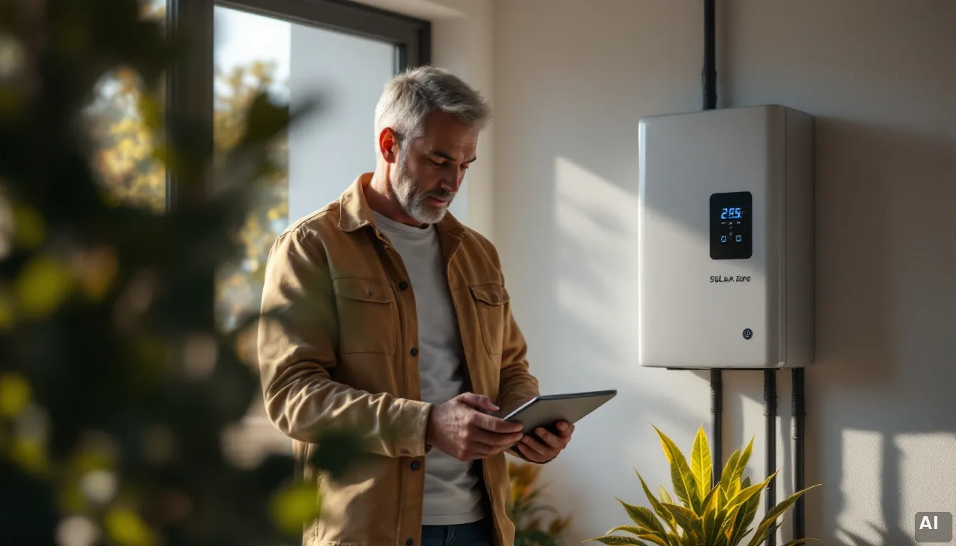 Sistema de almacenamiento solar con batería instalado en garaje de vivienda residencial española