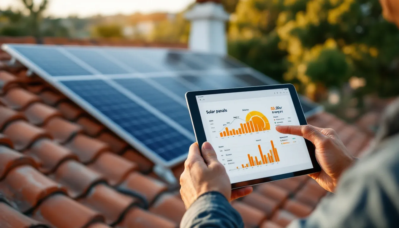 Cliente revisando propuesta solar personalizada en tablet con datos concretos de ahorro